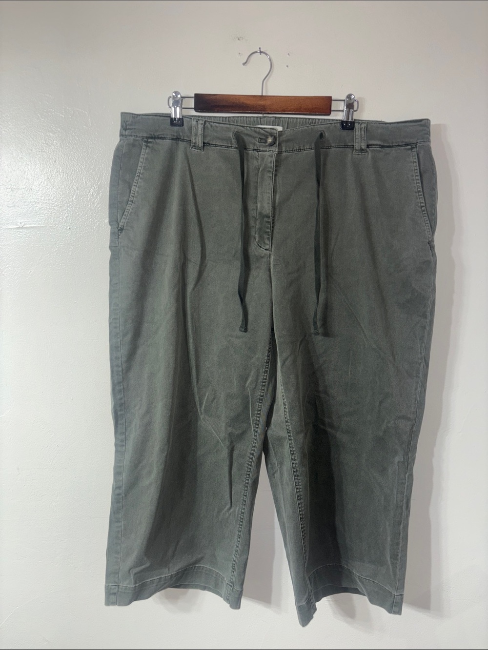 NEW J. Jill Olive Green Wide Leg Cropped Drawstring Pants Size 22R